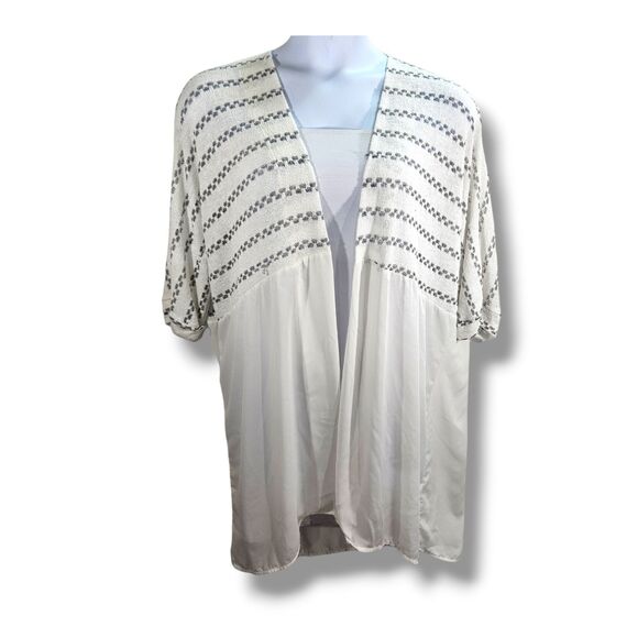 Si Style Cardigan Size Small White Gray Stripes V-neck 3/4 Sleeve Open Front - Picture 1 of 13